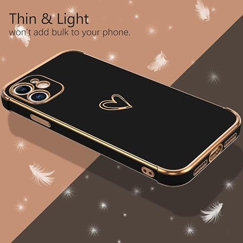 GUAGUA Case for iPhone 12, iPhone 12 Cases Cute Heart Pattern Soft TPU Plating Cover for Women Girls with Camera Protection & 4 Corners Shockproof Protection Phone Cases for iPhone 12 6.1" Black thumbnail 5