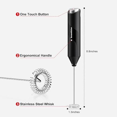 Bonsenkitchen Milk Frother Handheld, Electric Milk Foam Maker with Stainless Steel Whisk, Hand Drink Mixer for Coffee, Lattes, Cappuccino, Matcha, Battery Operated, Electric Stirrer Coffee Mixer Wand thumbnail 2