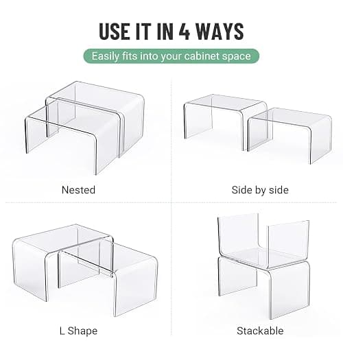 Clear Cabinet Organizer, Shelf Organizer Set of 2 for Kitchen Pantry Organizers and Storage, Display Cabinet Shelf Room Decor Countertop Desk Shelves, Patented Spice Organization for Cabinet thumbnail 7