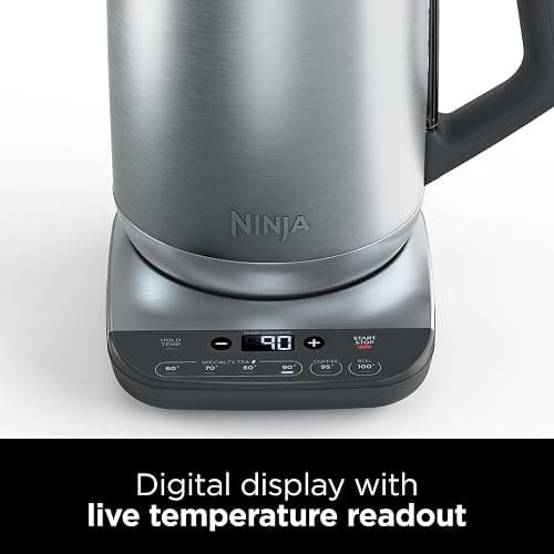 Ninja Perfect Temperature Kettle, 1.7L, with Temperature Control, LED Display, Easy to Use Kettle with Rapid Boil and Temperature Hold, Stone/Gold KT201UKSTGD thumbnail 10