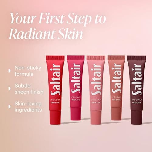 Saltair Hydrating Lip Oil Balm, Clear and Tinted Lip Gloss, Everyday Shades 5-Pack. Moisturizing Vegan Conditioning for Dry Cracked Lips with Glossy High-Shine Finish. Coconut Vanilla Flavor thumbnail 2