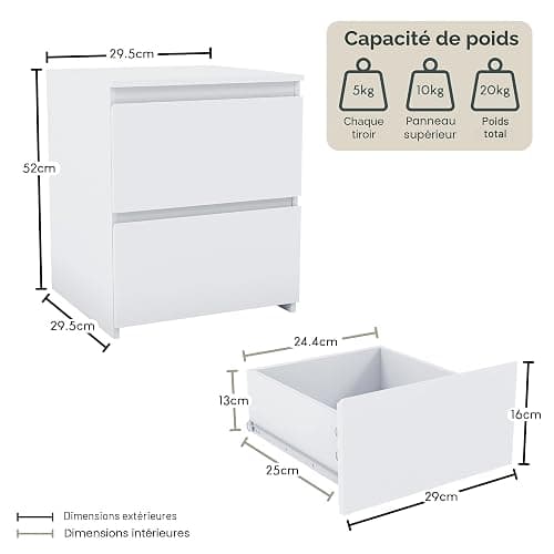 Vida Designs Denver Table de Chevet 2 tiroirs Blanc thumbnail 2