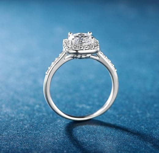 MDFUN 18K White Gold Plated Cubic Zirconia Promise Halo Engagement Promise Eternity Ring for Women thumbnail 6