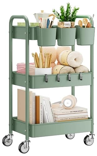 3-Tier Rolling Cart, Green - Image 1