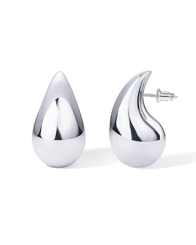PAVOI 14K Gold Plated 925 Sterling Silver Post Teardrop Chunky Hoop Earrings - Lightweight Drop Earrings for Women - Designer Dupe - Image 1