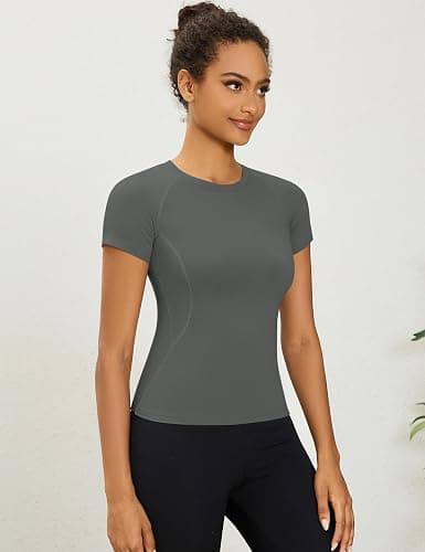 Rapbin Women's Gym Tops Workout Running Yoga Sports Shirts Short Sleeve Athletic Exercise Quick Dry Breathable T-Shirt thumbnail 3