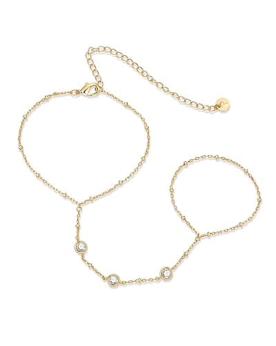 PAVOI 14K Gold Plated Hand Chains for Women - Adjustable Hand Chain Bracelet and Ring - Trendy Gold Handchain Bracelet Stack Summer Jewelry - Beads, Pearl, and Cubic Zirconia Body Jewelry - Image 1