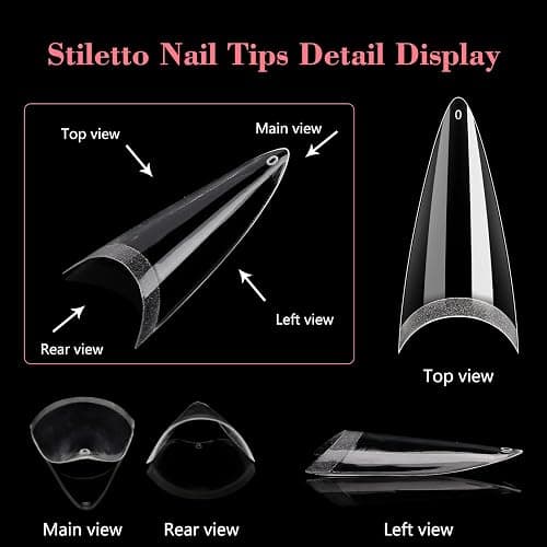 Clear Stiletto Nail Tips, No C Curve Medium Nail Tips for Acrylic Nails Professional, 550PCS Soft Gel Nail Tips Half Cover Stiletto Almond Fake Nails for Nail Extension, Use for Nail Salon Home DIY thumbnail 3
