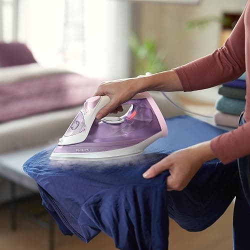 Philips fer à repasser 3000, fer à vapeur 2000W,réservoir 300 ml, Mauve | Effet pressing 140 g, débit continu 30 g/min, Pointe Triple Précision, semelle céramique anti-rayures (DST3010/30) thumbnail 5
