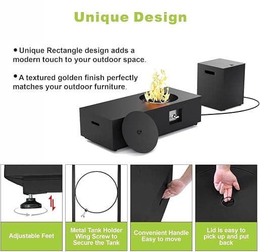 SUNPEAK 48" Rectangular Propane Firepit with Round Burner – 50,000 BTU Fire Pit Table with Lid, Rocks, Cover and Tank Storage – Outdoor Modern Fireplace for Deck or Patio (Black, 48" Standard) thumbnail 6
