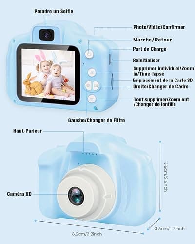 Appareil Photo Enfant Numérique, Jouet Fille 3-12 Ans, Rose, Double Objectif, Carte SD 32 Go, Étui en Silicone, Écran IPS 2,0 Pouces, Vidéo HD 1080p - Cadeau Fille de Noël et d'anniversaire (Bleu) thumbnail 7