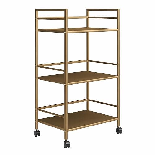 Novogratz Helix Small Bar Cart for the Home, 3 Tier Rolling Cart With Wheels, Kitchen Cart with Storage for Beverages and Wine, Gold - Image 1