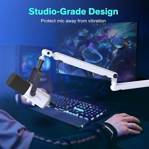 FIFINE Boom Arm Mic Stand, Low Profile Microphone Arm Stand, Podcast Mic Boom Arm with Desk Mount, Cable Channels Management, Metal Boom Arm White for Recording/Streaming/Gaming/Home Office-BM88W thumbnail 3
