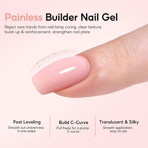 Peacecolor Builder Nail Gel Polish Set, 6 PC Jelly Nude Pink Clear Colors Rubber Builder for Apex Hard Strengthener Extension Gel Polish U V Nail Lamp Cured DIY Gifts thumbnail 6