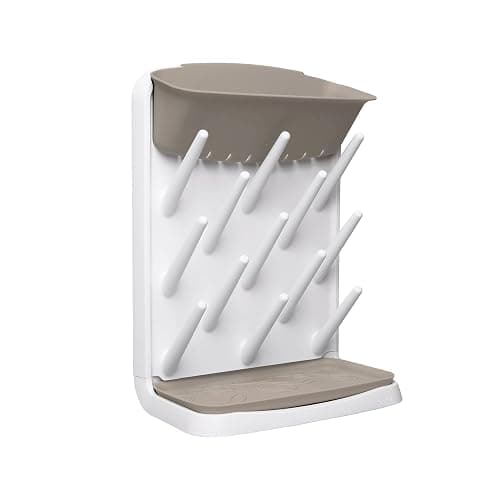 Ubbi Vertical Baby Bottle Drying Rack, Space Saving Countertop Drying Rack Baby Bottle Organizer, Taupe - Image 1