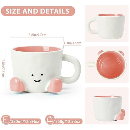 EWCEFIC Coffee Mugs,Cute funny Mug For Women, 380ml Unique Ceramic Coffee Tea Cups, Office Mug Gift (pink) thumbnail 3