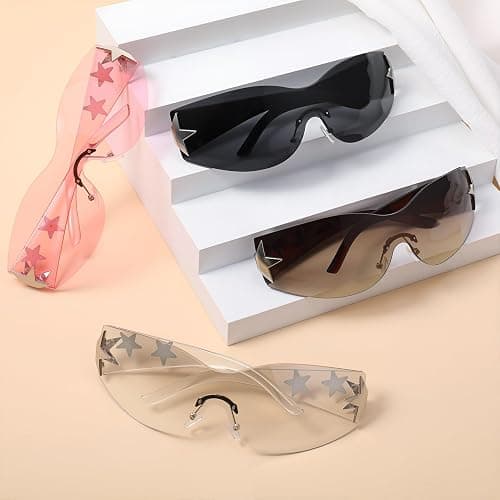 Ovveroche 3 Pairs Y2K Sunglasses for Women Men Trendy Shield Wrap Around Sun Glasses Oversized Fashion Frameless Glasses thumbnail 7