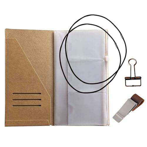 Travelers Notebook Accessories Kit - Kraft File Folder, Zipper Case, Pen Holder, Binder Clip and 2 Elastic Bands - Image 1