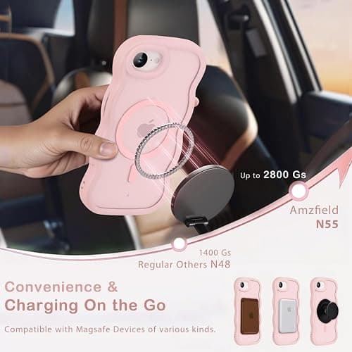 Amzfield Magnetic for iPhone 16e for iPhone 17e Case, Compatible with Magsafe Wavy Frame Cute Design Translucent Matte Hard Back Silicone Phone Case for iPhone 16 e for iPhone 17 e Women Girls, Pink thumbnail 2