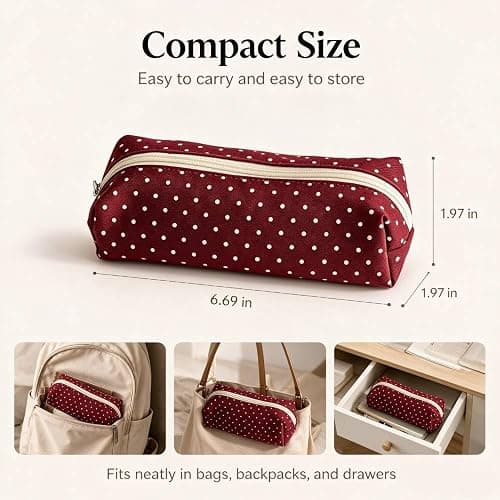 JENNYEAH Cute Polka Dot Pencil Case Aesthetic Pencils Pouch, Beige 1Pcs | Y2K Pencil Case Polka Dot, Slim Soft Pencil Pouch for Stationery Supplies & Daily Use. thumbnail 2
