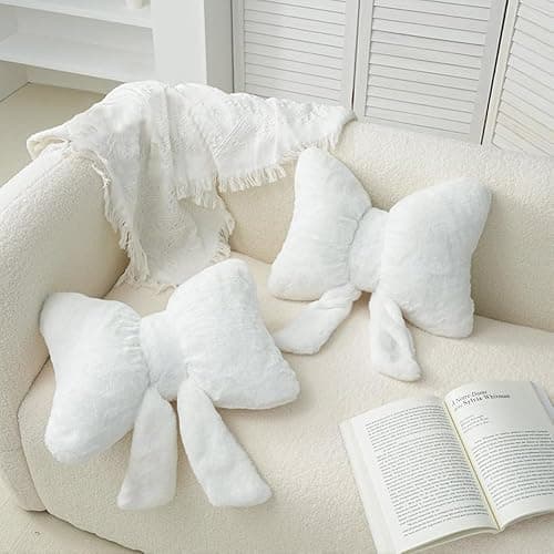 GKWW 2Pack Soft Furry Bow Throw Pillows Cute Bowknot Plush Pillow Home Decor Stuffed Bow Lumbar Pillow for Bed Couch Living Room Decor (Black&White) thumbnail 7