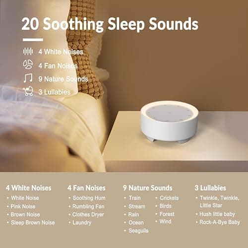 Kipcush Sound Machine & Night Light for Adults, Baby, Kids. White Noise Machine with 20 Soothing Sleep Sounds. Small Size & Portable Design for Bedroom, Office, Travel. Favorites Buttons, Timer - White - Small thumbnail 3