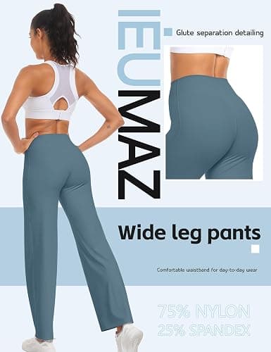 Ieumaz Women Straight Leggings Bottoms High Waist Gym Workout Leggings Stretch Casual Wide Leg Yoga Pants thumbnail 2