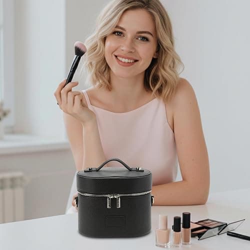 Makeup Bag Vanity Case, Portable Makeup Organizer Case, with Dividers Stylish Travel Toiletry Bags for Men Women, Wine Red, Toiletry Bag for Women (Black) thumbnail 2