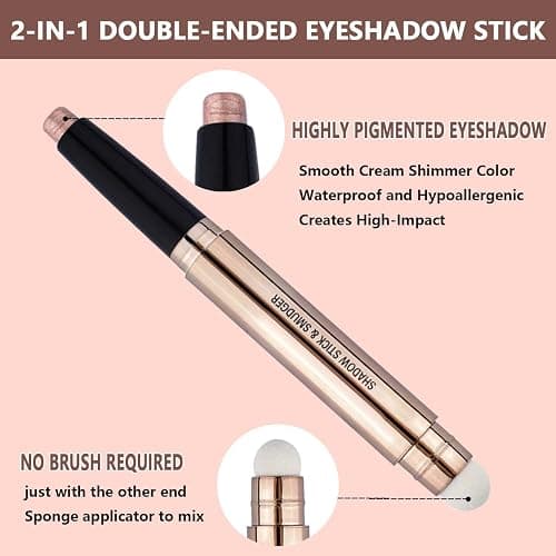 SAUBZEAN Rose Gold Eyeshadow Stick Makeup, Highlighter Matte Cream Eye Shadow Pencil, Waterproof Hypoallergenic Long Lasting Crayon, Glitter Primer Palette Shimmer Eyeliner Pen wiht Soft Brush thumbnail 3