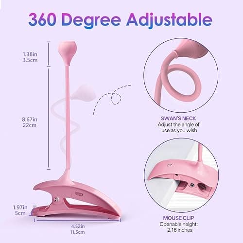 AORAEM UV Nail Lamp Rechargeable Gooseneck UV Light for Gel Nails Touch Flash Cure Lamp Nail Dryer with Clamp, Portable LED Gel Light 3 Level Timing Home Professional DIY Manicure Salon (Pink) thumbnail 6
