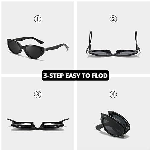 HASFOX Cat Eye Folding Sunglasses for Women Men, Trendy Stylish Polarized UV Protection Foldable Sun Glasses with Case - Cat Eye - Grey thumbnail 4