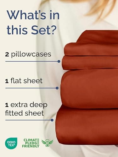 Extra Deep Pocket Queen Sheet Set - 4 Piece Breathable & Cooling Bed Sheets - Hotel Luxury Sheet Set - Soft, Wrinkle Free & Comfy - Easily Fits Extra Deep Mattresses - Deep Pocket Terracotta Sheets | Hotel Luxury, Breathable, Cooling, Soft, Comfy, Wrinkle Free, Easily Fits Extra Deep Mattresses, Bed Sheets thumbnail 2