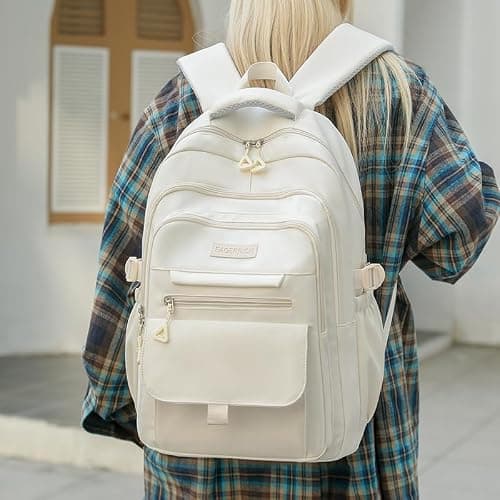 School Cute Aesthetic Backpack Girls Backpack for Students Kids Teen Girls Large Capacity Bookbags College Backpacks Laptop Lightweight Bookbag Casual Travel Daypacks School Bag（White） thumbnail 2