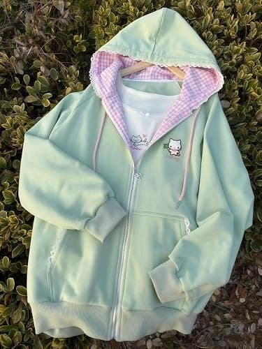Dynict Womens Y2K Zip Up Cute Graphic Hoodies Cat Ears Casual Cartoon Harajuku Kawaii Clothes Oversize Streetwear Jacket thumbnail 6