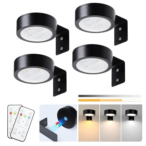 KELUOLY 4-Pack Picture Light Battery Operated with Remote, Led Lights Dimmable and Timer Painting Light, Art Display Light for Picture Frame Artworking Portrait, Home Wall Decor Puck Lights, Black thumbnail 8