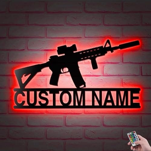 JACKLANE Metal Sign Custom Gun Metal Wall Art Led Light, Personalized Gunlover Name Sign Decoration For Home Wall Decor thumbnail 3