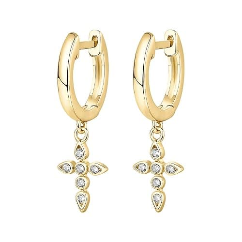 PAVOI 14K Gold Plated 925 Sterling Silver Posts Cross Earrings for Women | Small Religious Faith Cubic Zirconia Cross Studs Huggies Earrings thumbnail 3