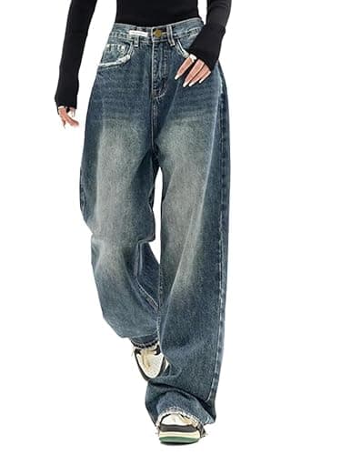 EMMIOL Baggy Jeans for Women Mid-Low Waist Streetwear Jeans Vintage Wide Leg Straight Denim Pants Womens Casual Trousers - Image 1