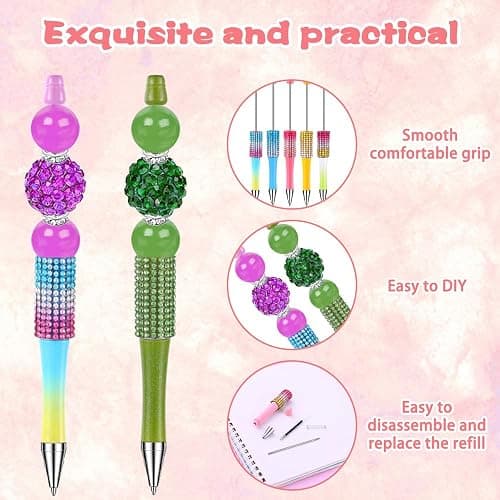 Vellibring 90 Pcs DIY Diamond Beadable Pen Kit Multicolor Bulk Ballpoint DIY Crafting Pens with 8 Colors Refills & Bags for Students Teens Teachers School Office Accessories Supplies thumbnail 4