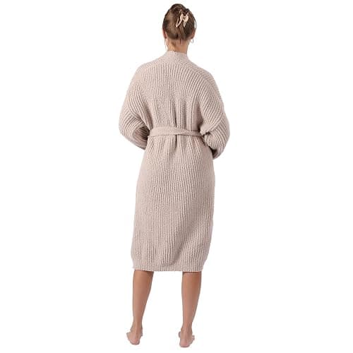 bearberry Cozy Robe Lightweight Soft Plush Robe Vertical Bar Hoodless Sleepwear Nightgown with Pockets for Women thumbnail 3