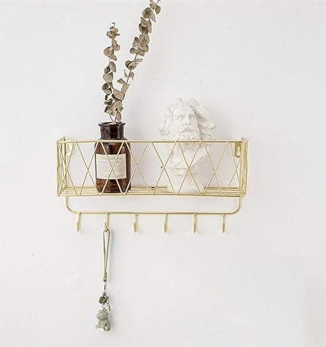 YCOCO Wall Key Holder, Decorative Metal Wire Mesh Mail Storage Basket with 6 Hooks for Letters, Keys, Dog Leashes - Easy to Organize Entryway and Hallway thumbnail 2