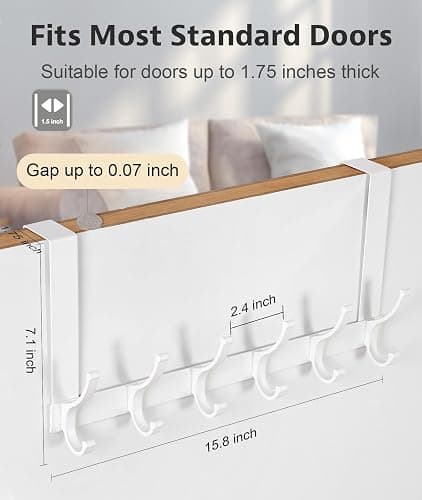 Optish Over The Door Hooks, Door Hanger Hooks for Hanging, Over The Doors Towel Racks for Bathroom, Coat Rack Dorm Essentials (1Pack, White, Fit 1-3/4" Doors) thumbnail 2