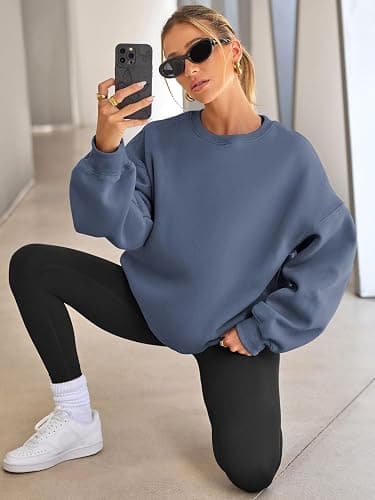 EFAN Womens Oversized Sweatshirts Hoodies Fleece Crewneck Sweaters Casual Tops Comfy Fall Fashion Outfits Winter Clothes 2025 thumbnail 4