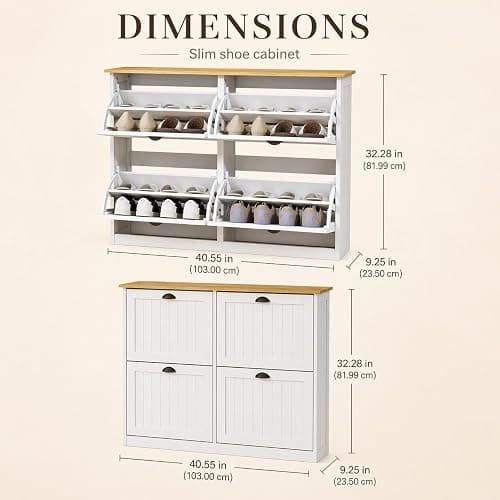 Shoe Storage Cabinet for Entryway, 16-24 Pairs Farmhouse Slim Shoe Cabinet with 4 Flip Drawers, Adjustable Shelves & Anti-Tipping Freestanding White Shoe Organizer for Small Space Hallway Apartment thumbnail 2