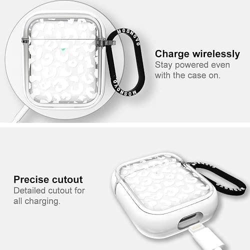 MOSNOVO AirPods Case, Stylish White Leopard Slim Case Cover with Shockproof Dual Layer Hard Bumper Protective Case for Apple AirPods 1 & 2 thumbnail 5