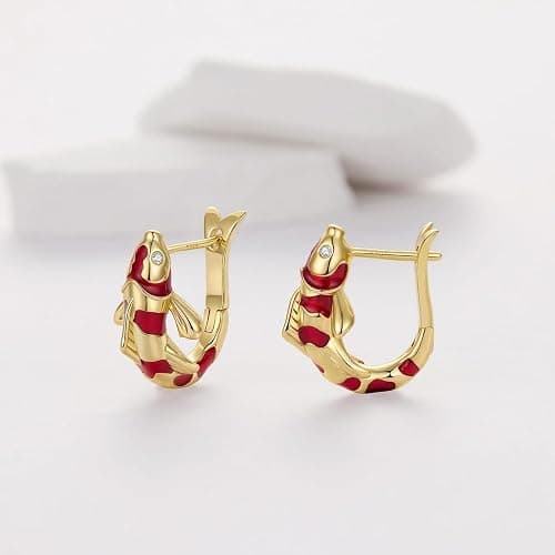 RUKYF Gold Plated Star,Koi Fish & Dachshund Hoop Earrings - Cute Animal Huggie Earrings for Women - Hypoallergenic, Dainty & Lightweight - Gift for Pet Loves thumbnail 8