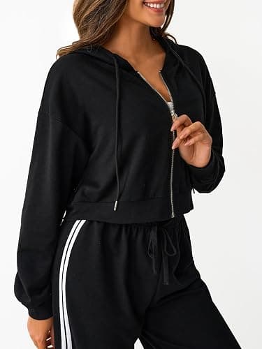 SOFIA'S CHOICE Cropped Zip Up Hoodie Women Long Sleeve Crop Sweatshirts Jackets thumbnail 6