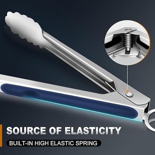 Tongs For Cooking - Heat Resistant 600 Degrees Stainless Steel Kitchen Tong, Heavy Duty Metal Locking Tongs - For Food,Salad, grilling, BBQ 7",9" & 12 inch, set of 3 Dishwasher Safe Blue thumbnail 6