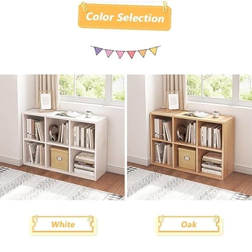 NELYE 6 Cube Organizer Bookcase - Fabric Storage Bins Container, Open Shelf Simple Compartments Bookshelf, White thumbnail 5