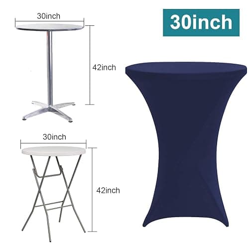 RELIANCER 2 Pack 30inch Highboy Cocktail Round Spandex Table Cover Four-Way Tight Fitted Stretch Tablecloth Table Cloth for Outdoor Party DJ Tradeshow Banquet Vendor Weddin(2PC 30''X42'',Navy Blue) - 2PC 30''X42'' - Navy Blue thumbnail 3